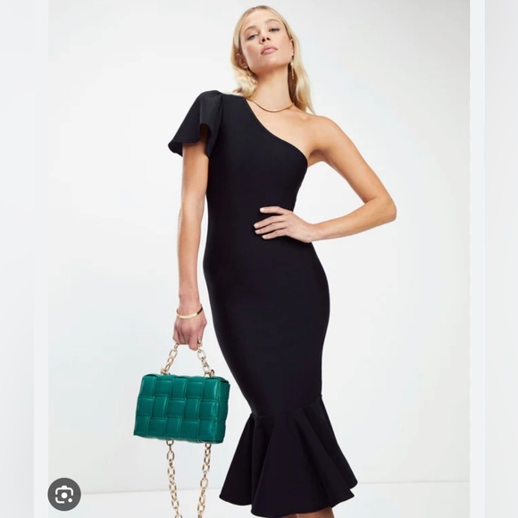 ✨NWT✨ VICI Bold Moves One Shoulder Ruffle Bodycon Midi Dress in Black - XL - Picture 2 of 9